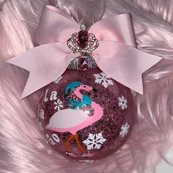 Pink Flamingo Glitter Christmas Tree Ornament, Customized Personalized, Holiday - Picture 11 of 16